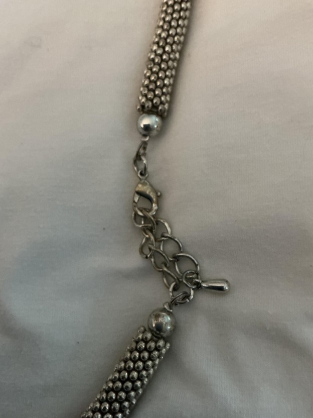 Silver-Tone Caviar Beaded Mesh Necklace