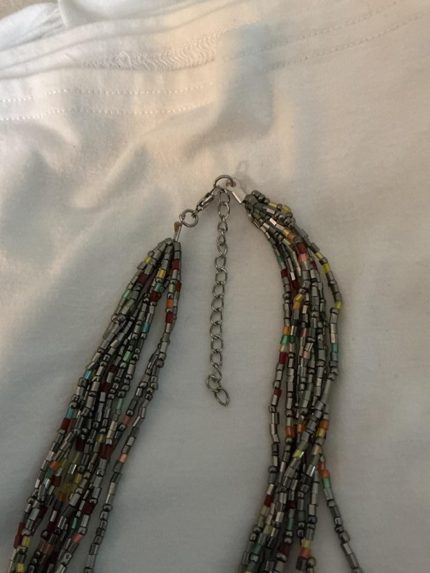 Multi-Strand Liquid Silver & Colorful Glass Bugle Bead Necklace