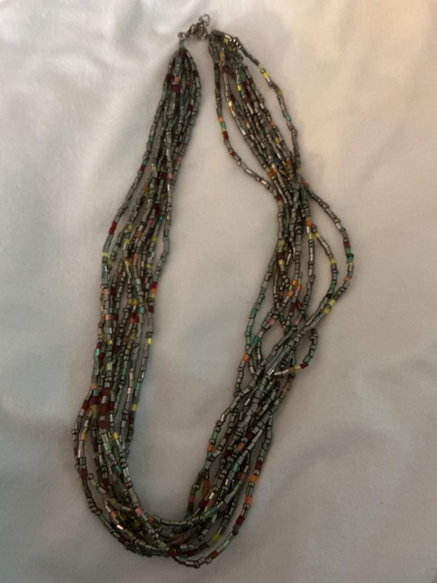 Multi-Strand Liquid Silver & Colorful Glass Bugle Bead Necklace