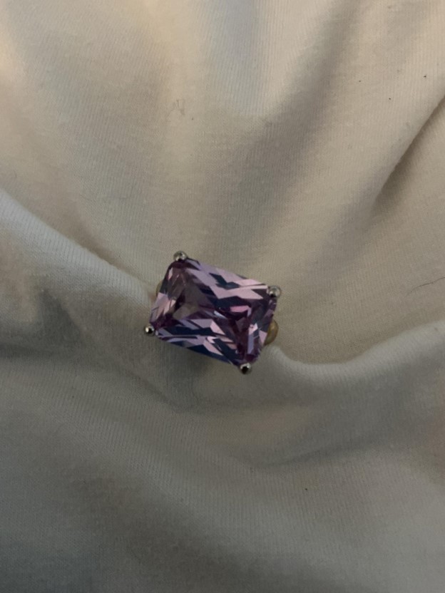 Sterling Silver 925 Emerald-Cut Faux Amethyst & Baguette Ring