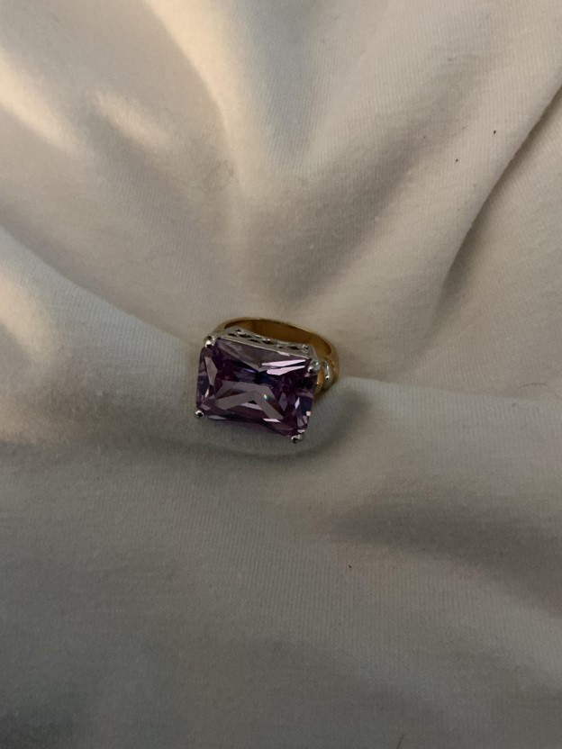 Sterling Silver 925 Emerald-Cut Faux Amethyst & Baguette Ring