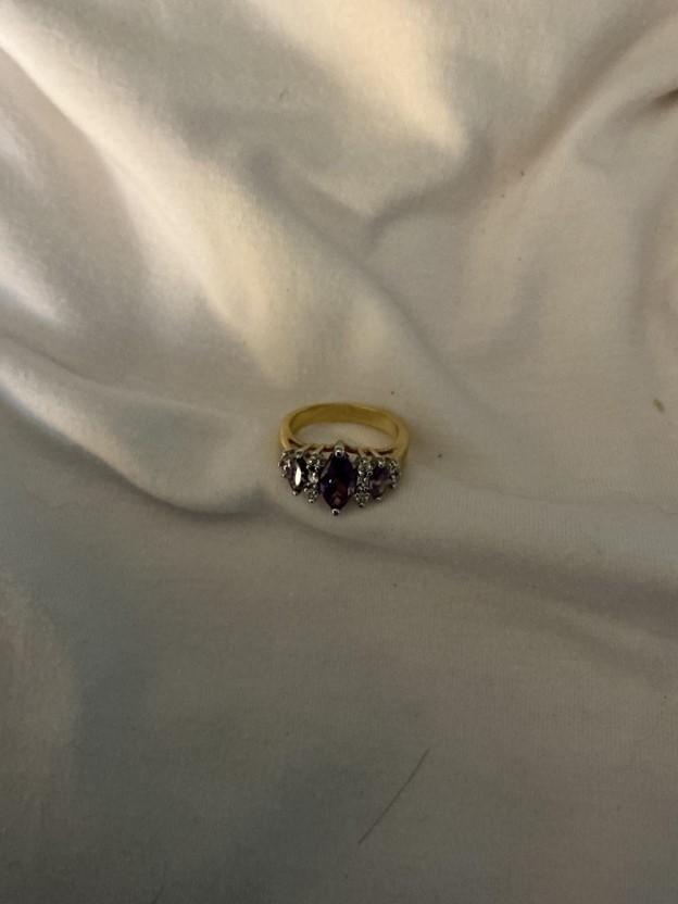 Gold-Tone 3-Stone Marquise Faux Amethyst Cluster Ring