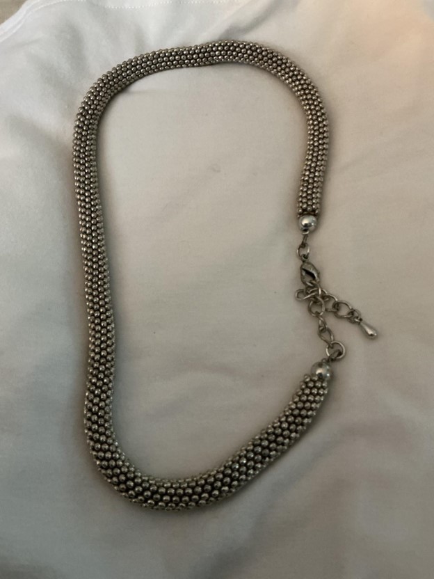 Silver-Tone Caviar Beaded Mesh Necklace